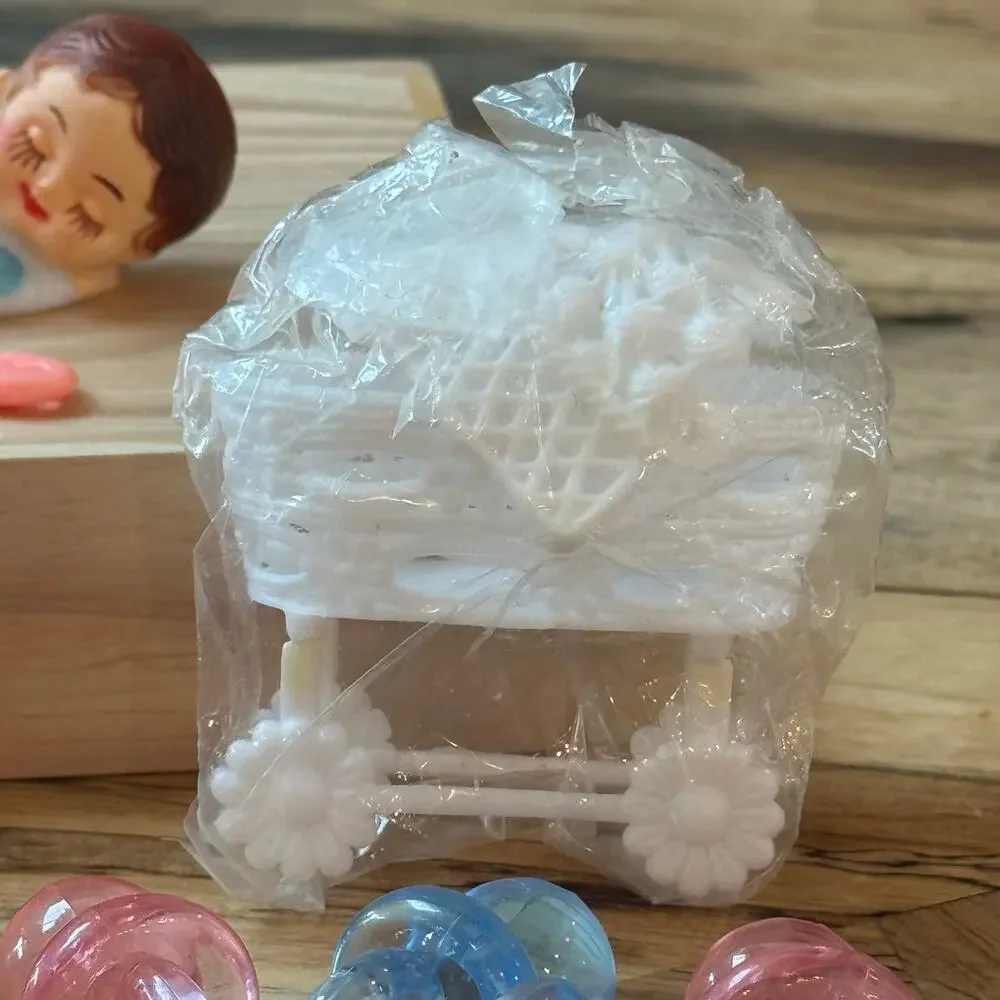 Vtg 1985 Wilton Baby Angel Cake Topper 60847 & Plastic Shower Favors Decor Lot